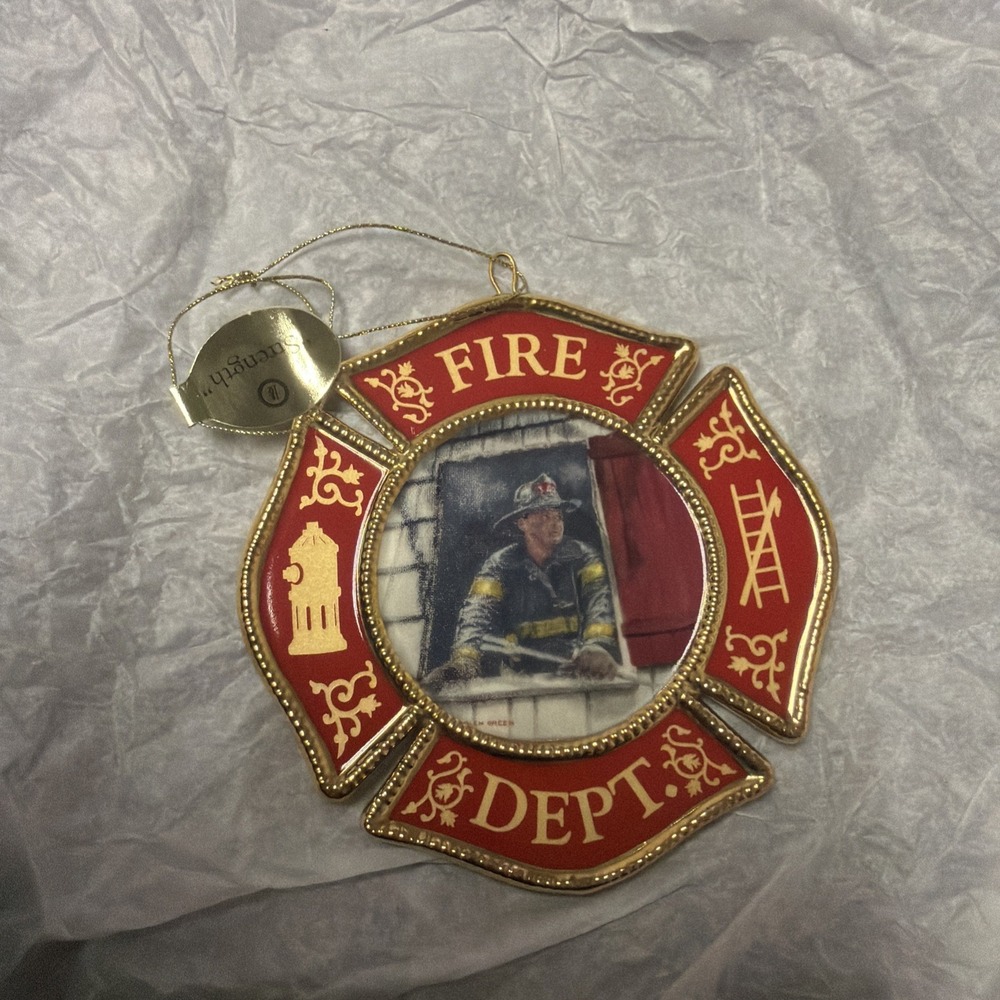 Bradford Exchange Strength Fire Department Porcelain Christmas Ornament Vintage